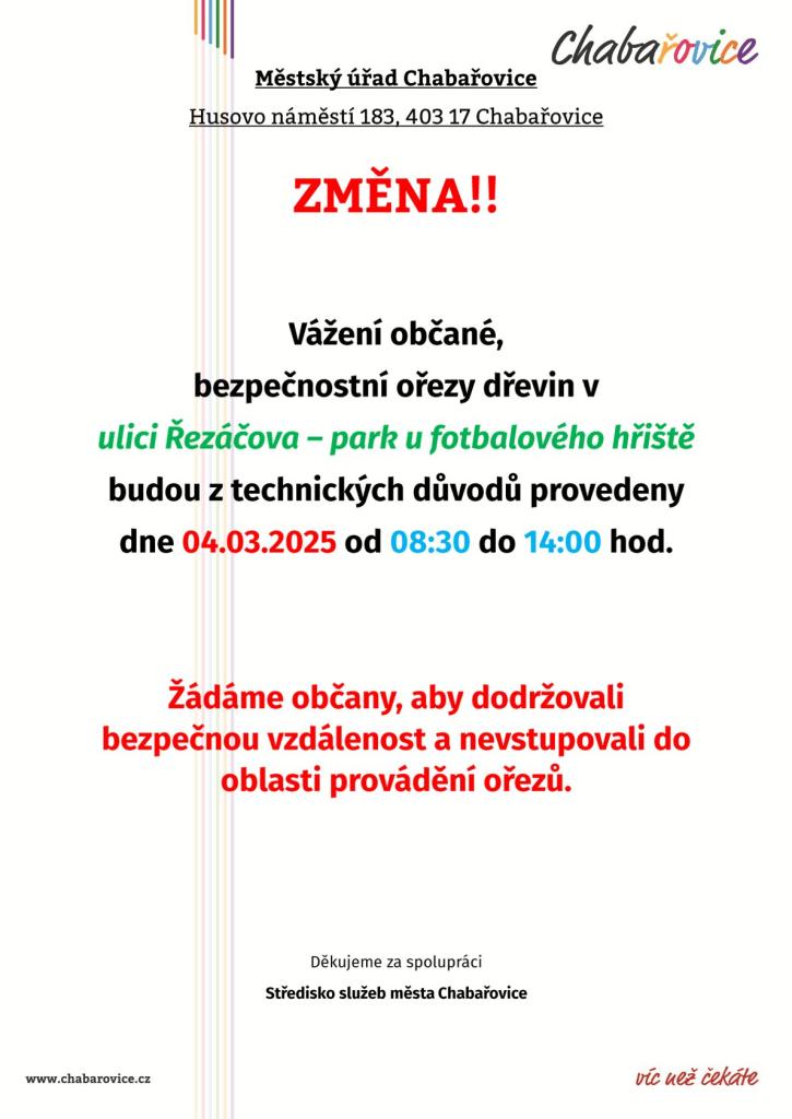 Změna termínu ořezu dřevin