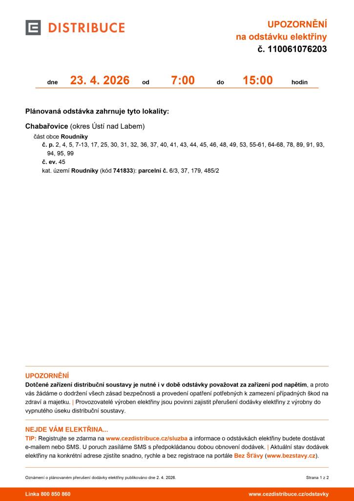 ČEZ upozornění