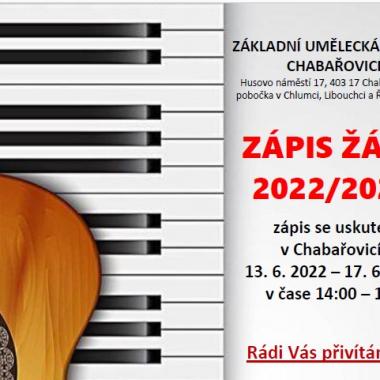 Zápis ZUŠ Chabařovice na školní rok 2022/2023